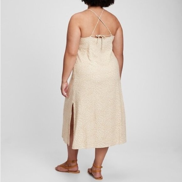 New Gap Linen Blend Cami Midi Dress Beige Leopard Print Size 18 bin 1B - Picture 2 of 6